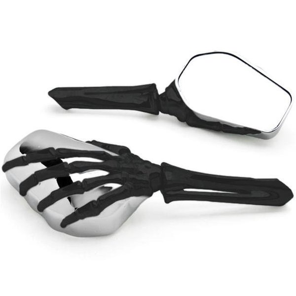 Krator Krator MT333-BH Skeleton Hand Mirrors for Universal Motorcycle Cruiser M8 M10 H-D; Black & Chrome MT333-BH